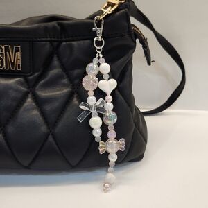 White Beaded Bag Charm